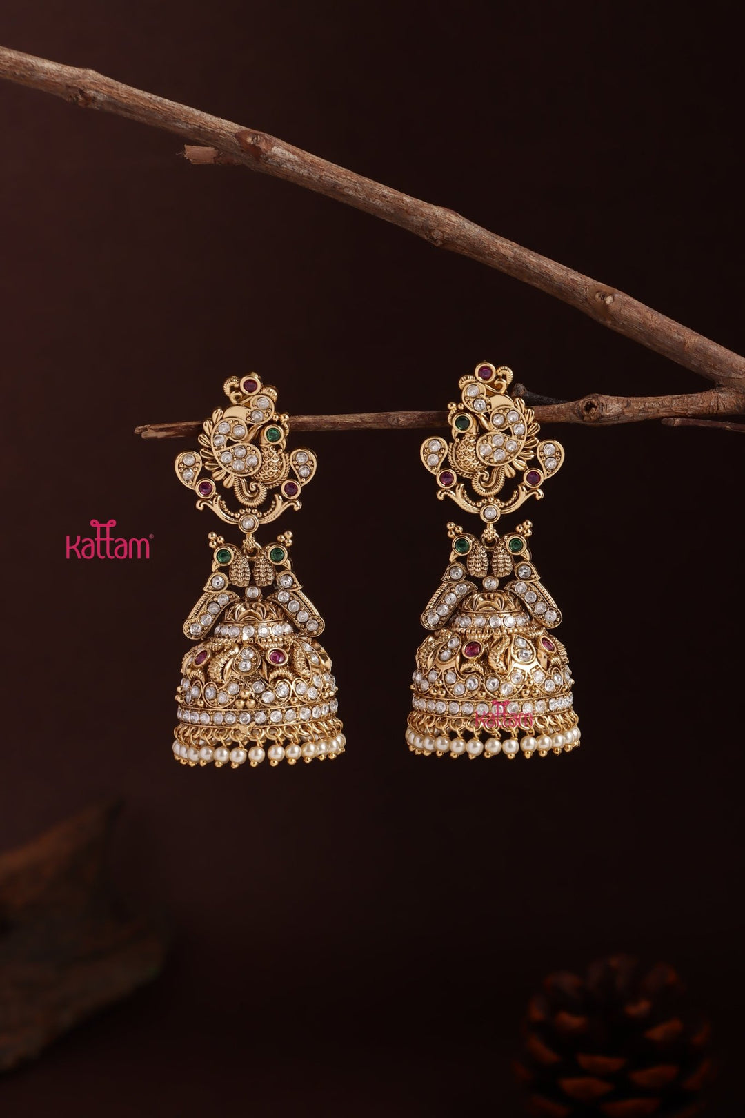 Multistone Peacock Pearl Jhumka - E1245
