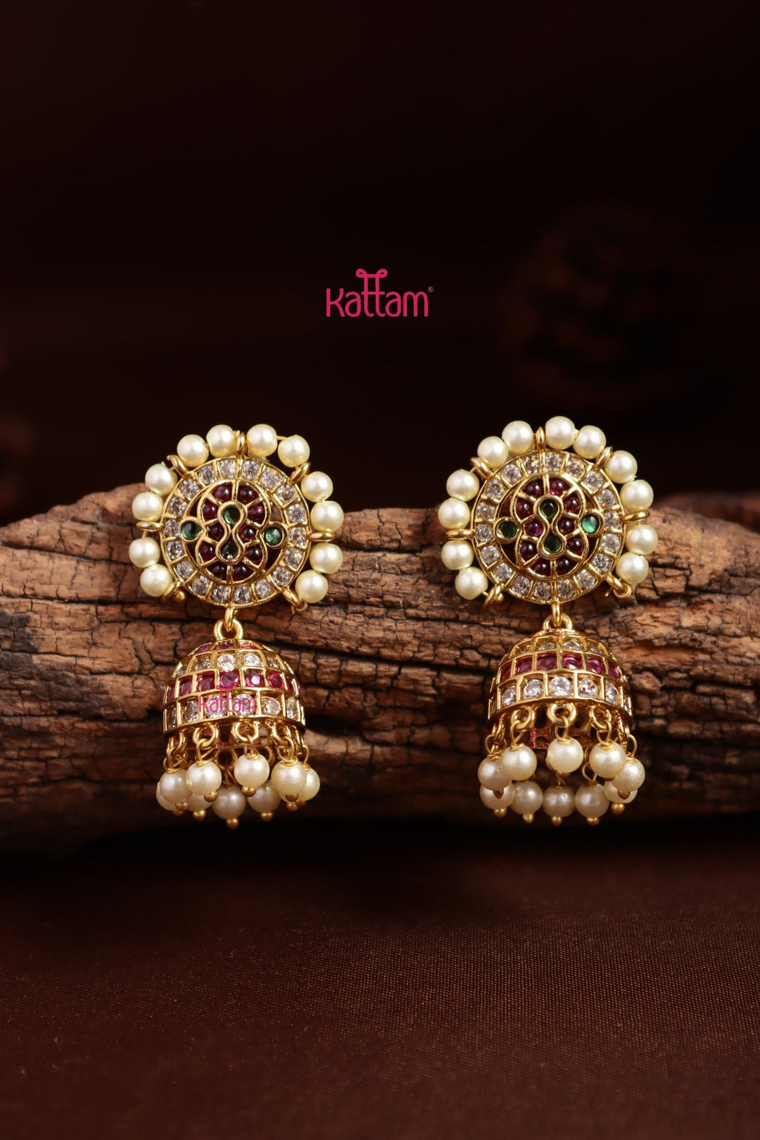 Multistone Pearl Drop Earring - E1351