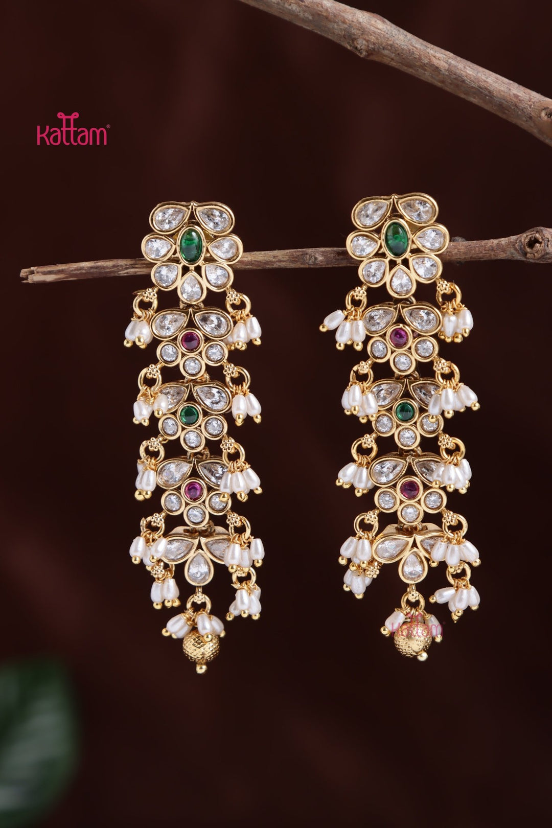 Multistone Pearl Drop Earring - E1028