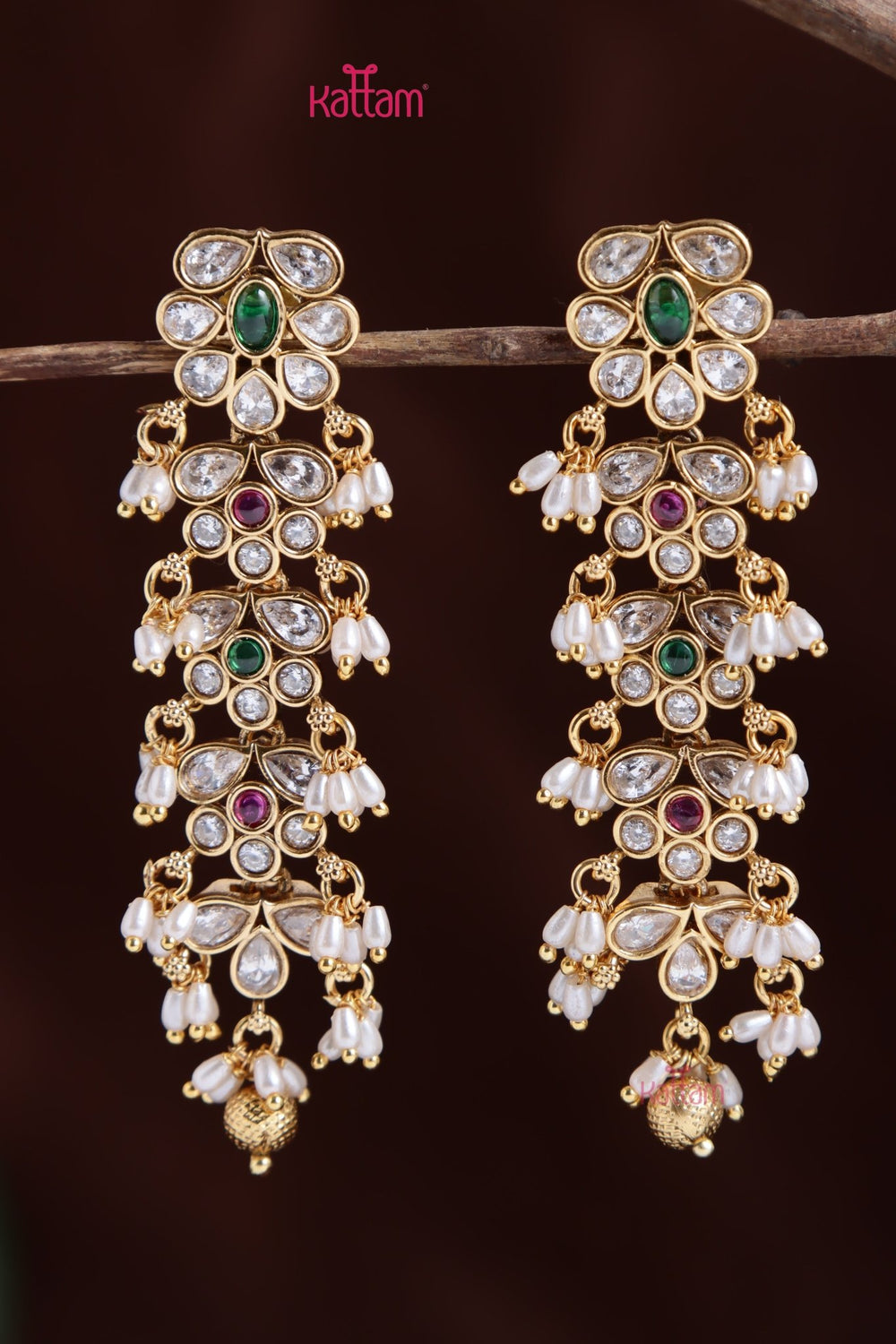 Multistone Pearl Drop Earring - E1028