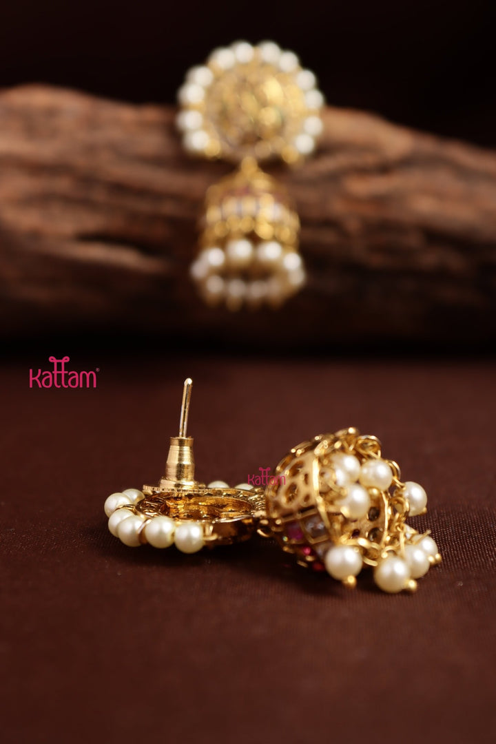 Multistone Pearl Drop Earring - E1351