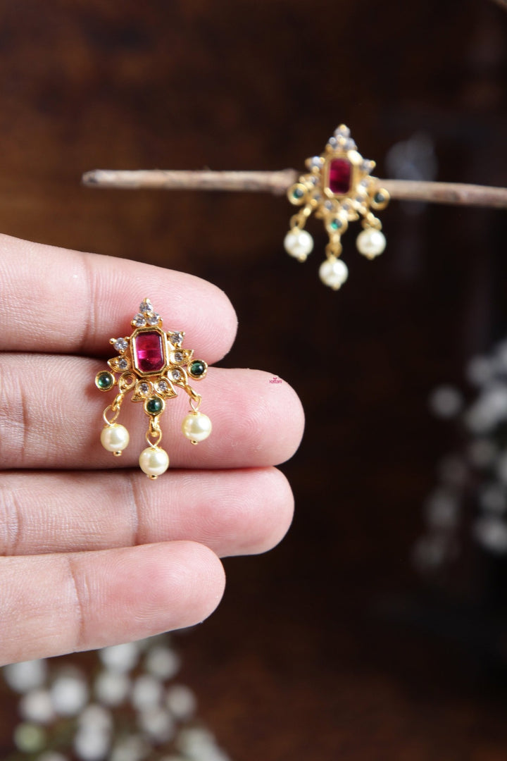 Multistone Pearl Drop Earring - E464