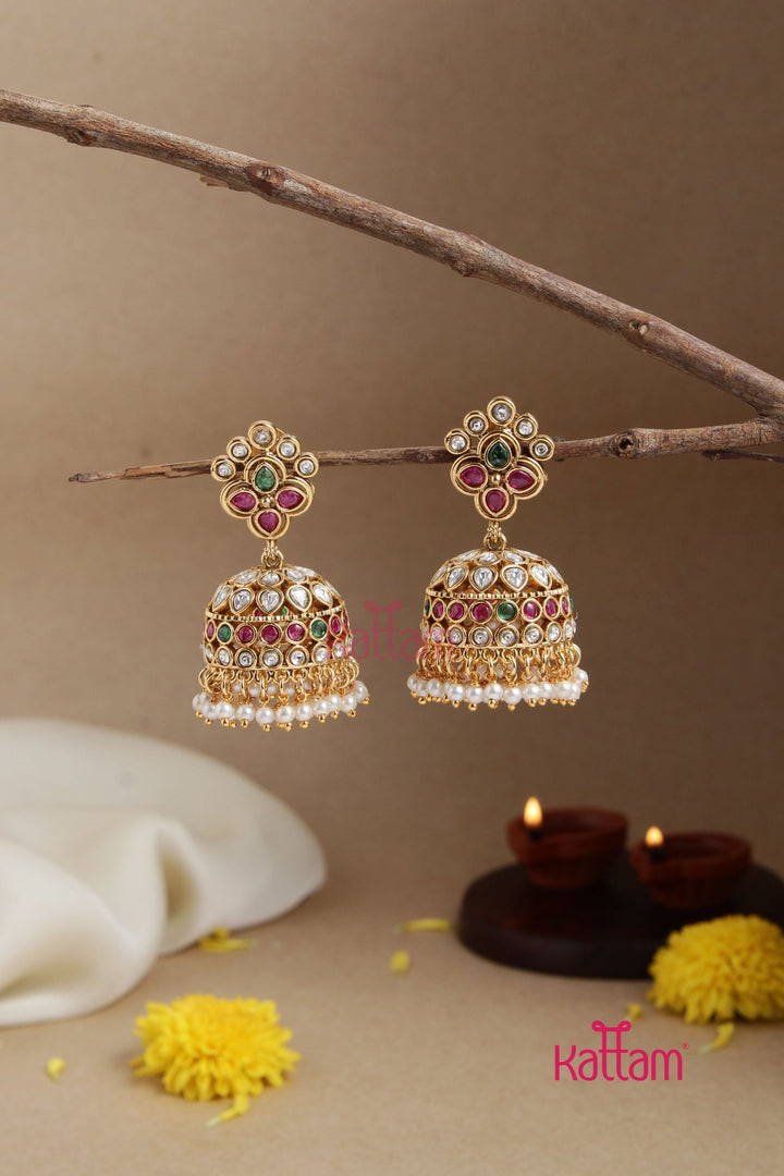 Multistone Pearl Jhumka - E892