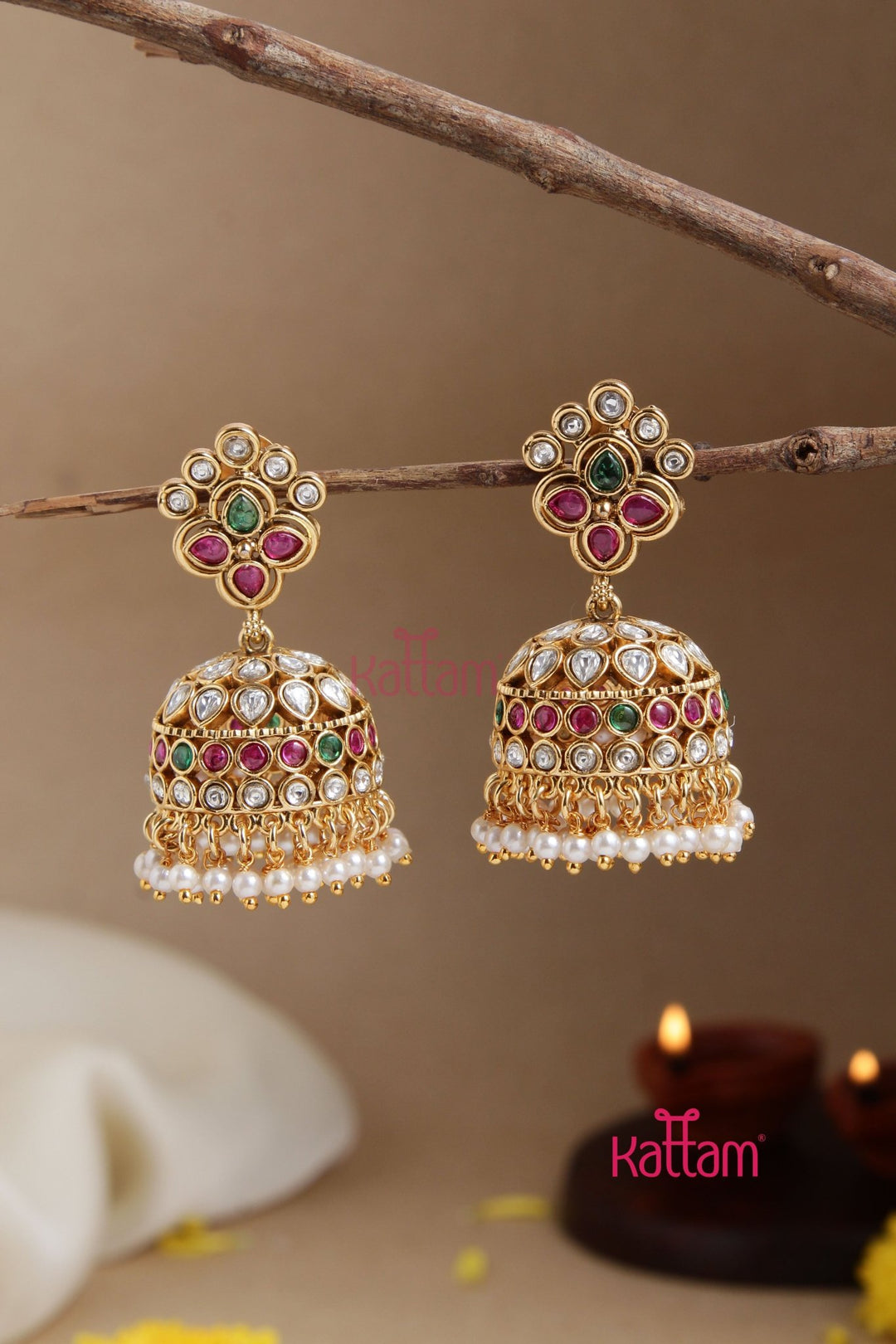 Multistone Pearl Jhumka - E892