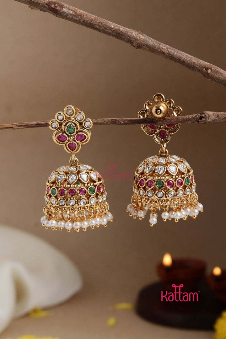 Multistone Pearl Jhumka - E892