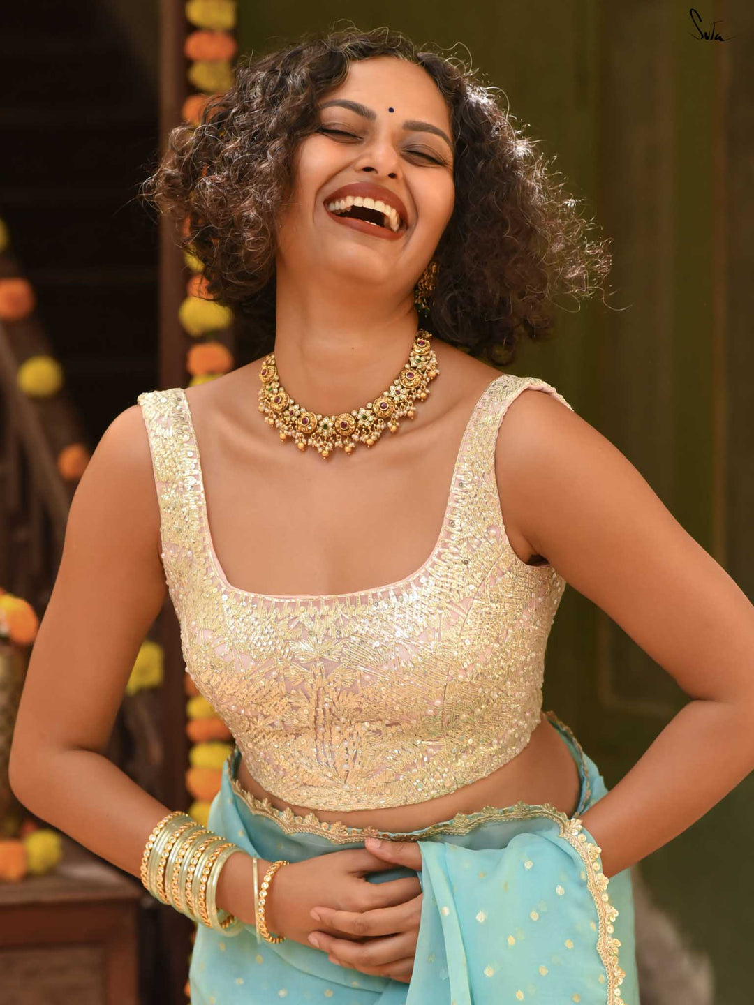 Multistone Pearls Drop Choker - N3820