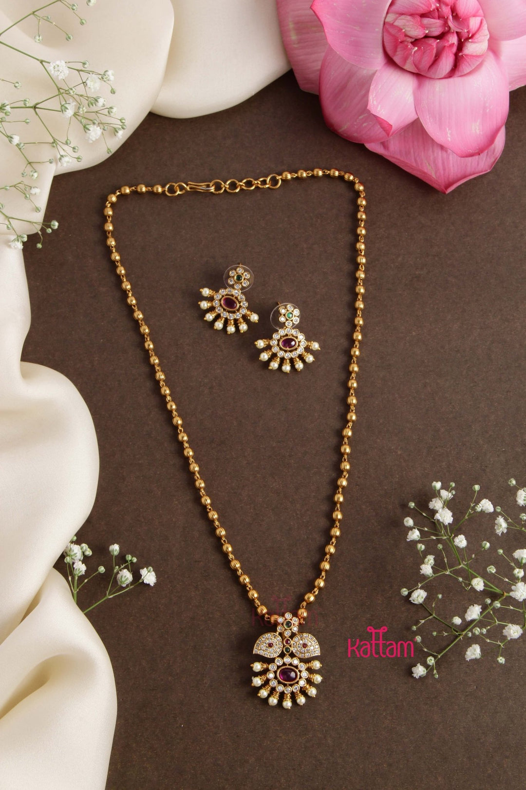 Multistone Pendant Goldtone Chain - N2755