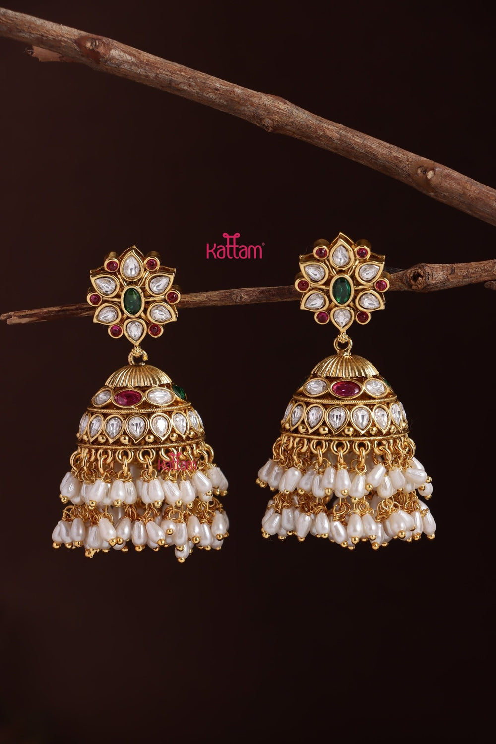 Multistone Ricepearl Jhumka - E1234