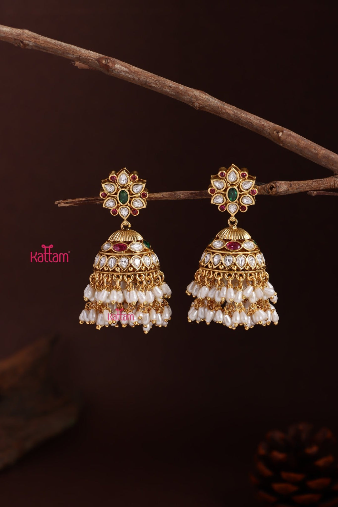 Multistone Ricepearl Jhumka - E1234