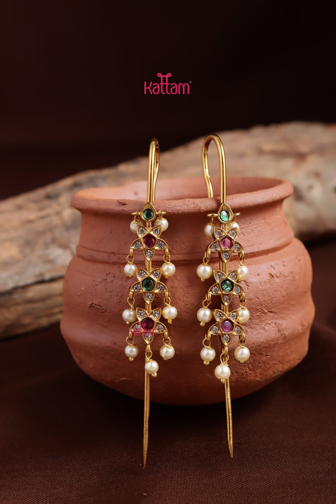 Multistone Star Needle Ear Cuff Earrings - E1367