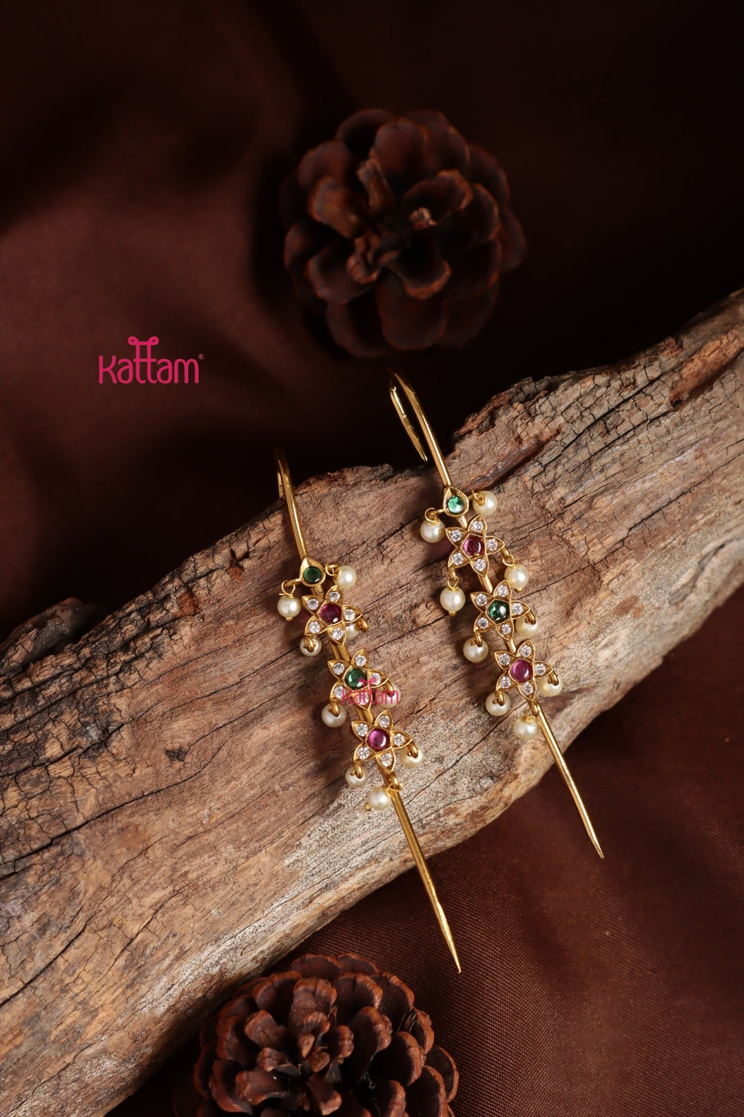 Multistone Star Needle Ear Cuff Earrings - E1367
