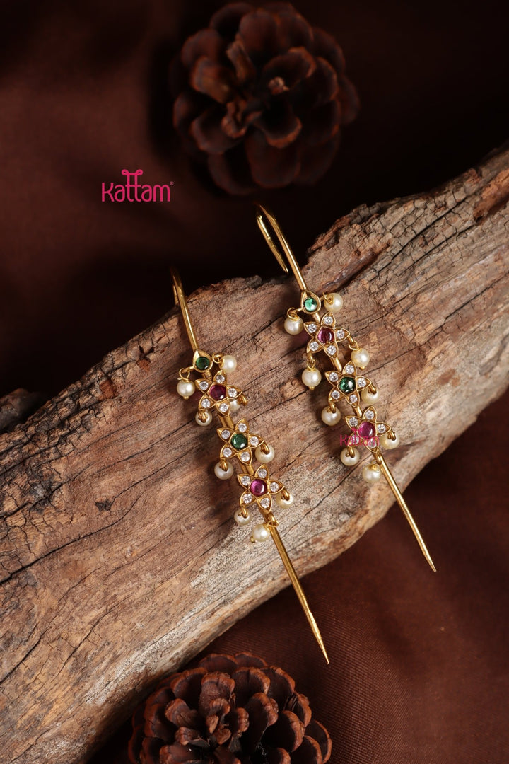 Multistone Star Needle Ear Cuff Earrings - E1367