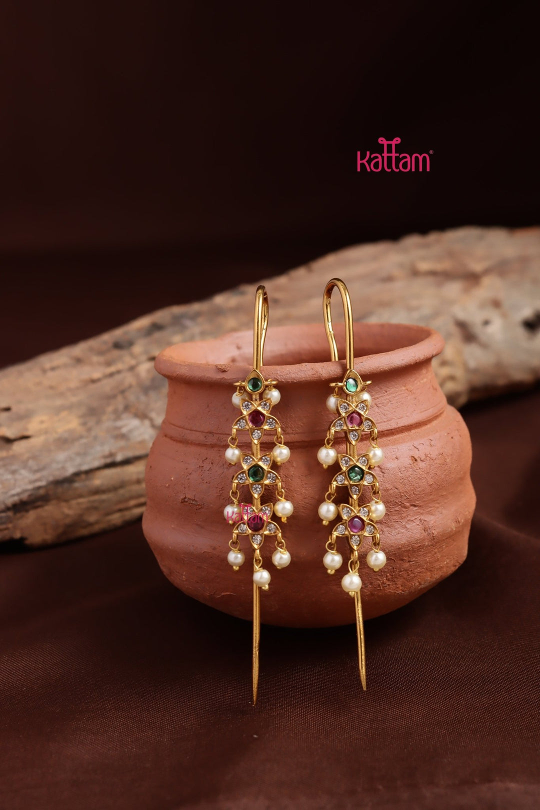 Multistone Star Needle Ear Cuff Earrings - E1367