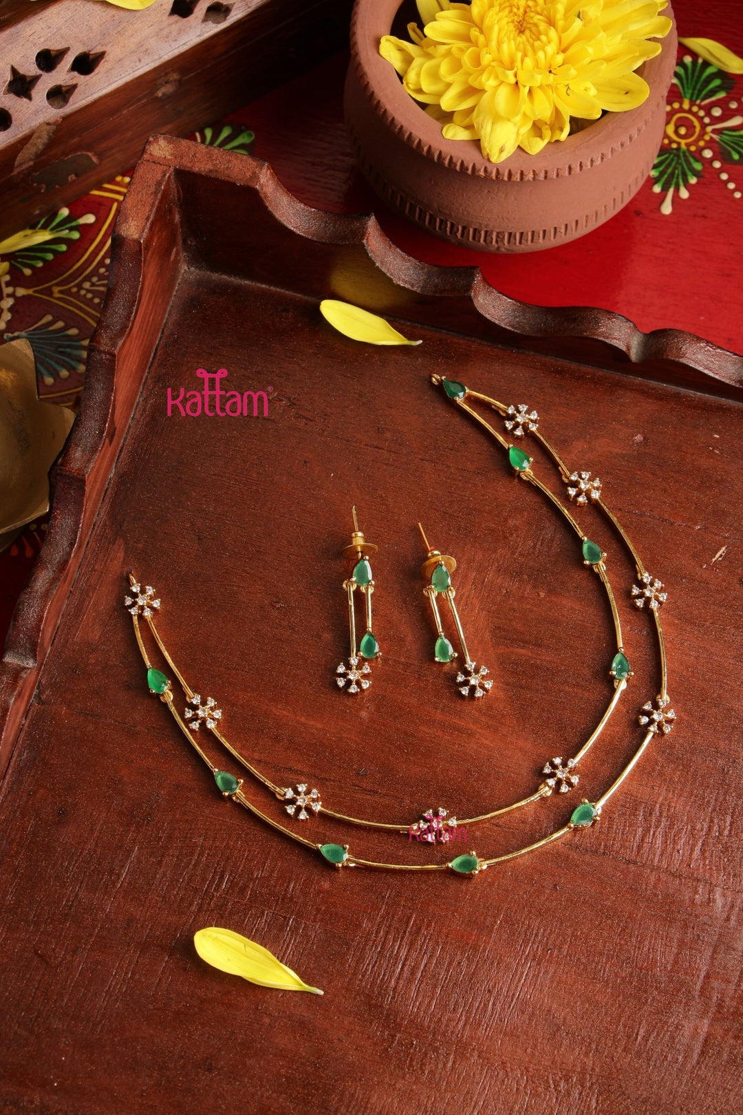 Nakshatra Two Line Green Choker - N5358