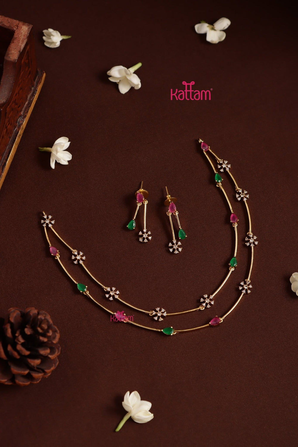 Nakshatra Two Line Rubygreen Choker - N5381