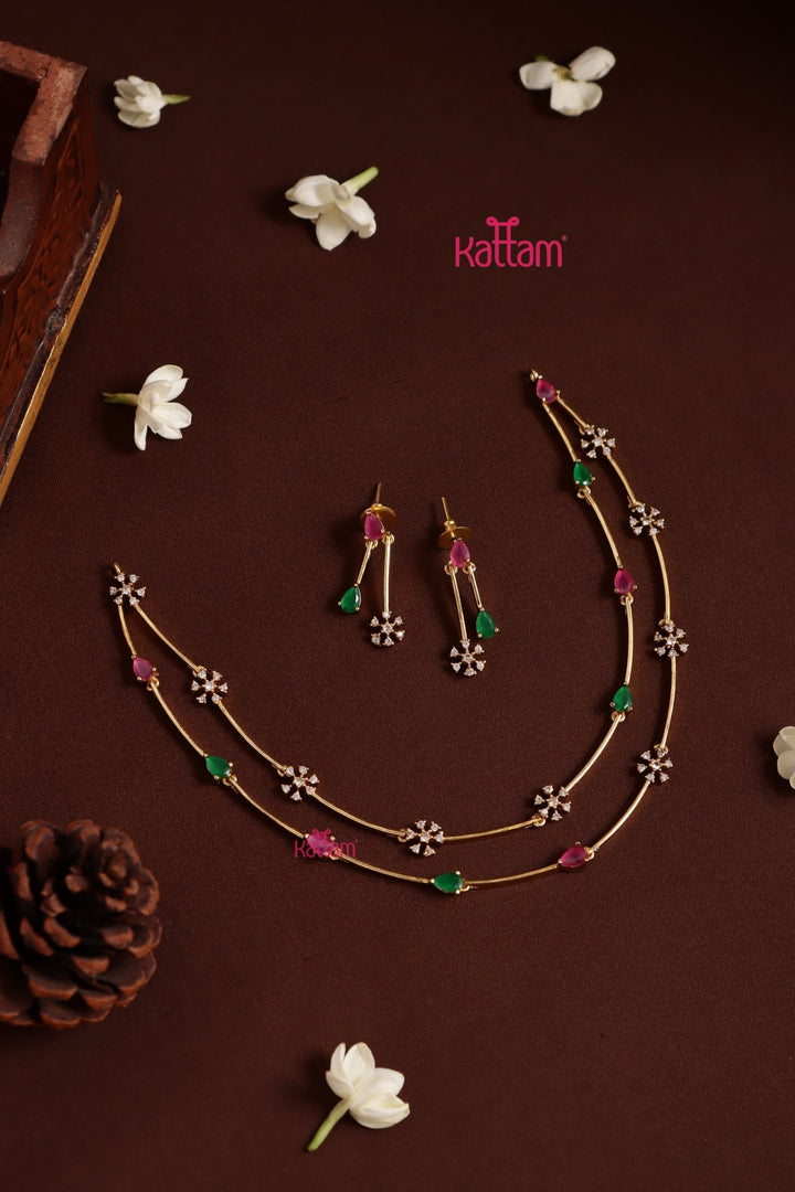 Nakshatra Two Line Rubygreen Choker - N5381