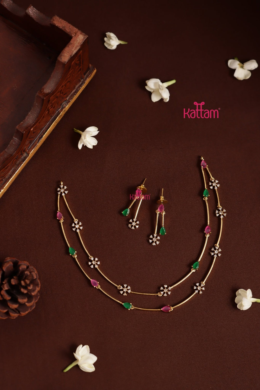 Nakshatra Two Line Rubygreen Choker - N5381