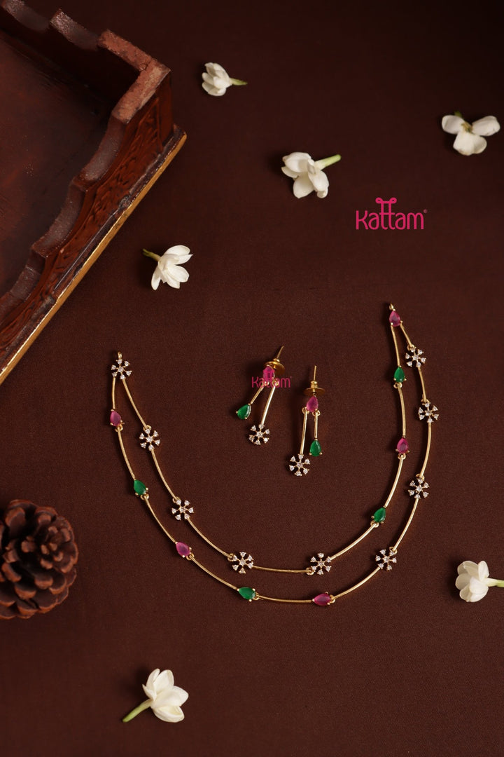 Nakshatra Two Line Rubygreen Choker - N5381