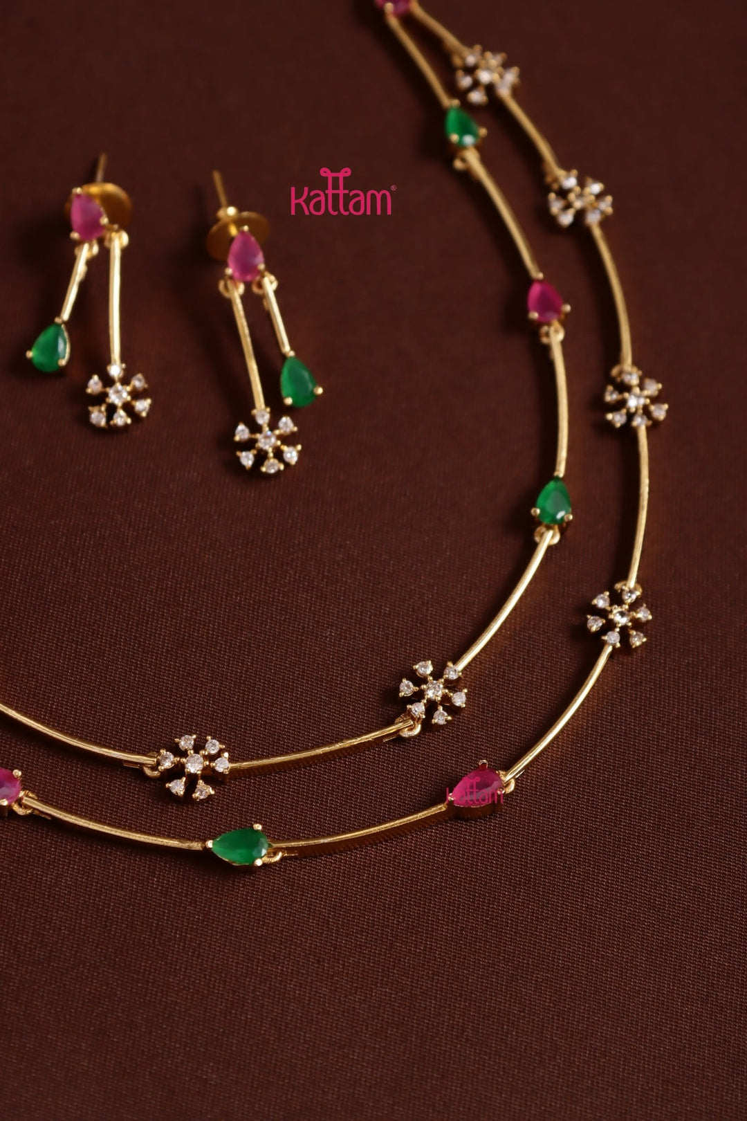 Nakshatra Two Line Rubygreen Choker - N5381
