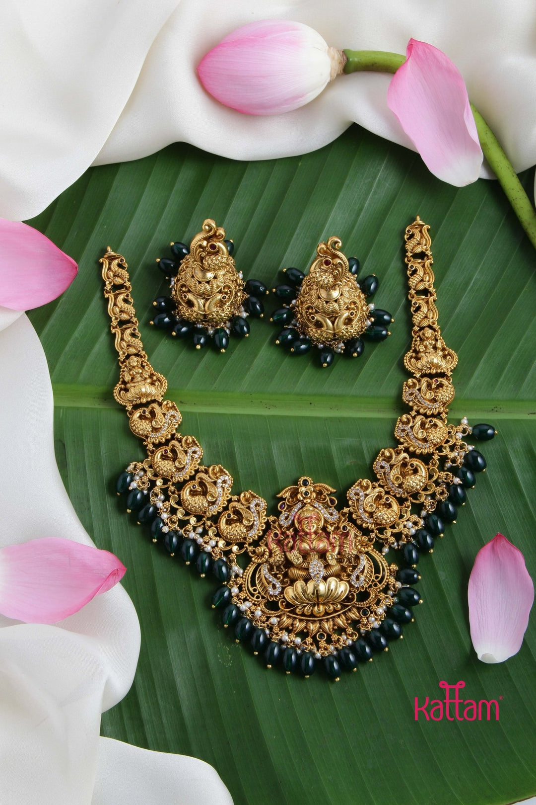 Nakshi Antique Gold Goddess Bead Necklace Kattam - Main Image