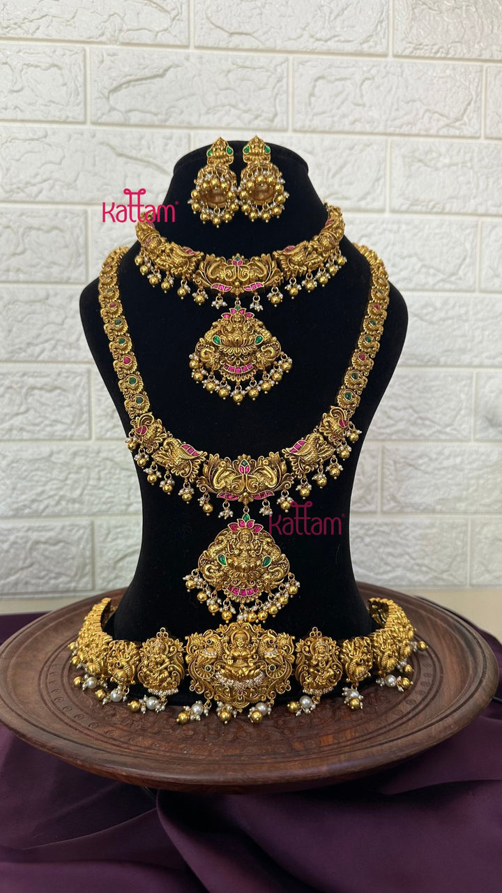 Nakshi Antique Gold Semi Bridal Set - Design 1 ( Short &amp; Long Sold Separately) - N2946