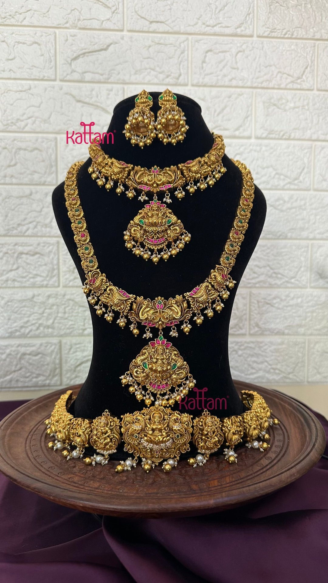 Nakshi Antique Gold Semi Bridal Set - Design 1 ( Short &amp; Long Sold Separately) - N2946