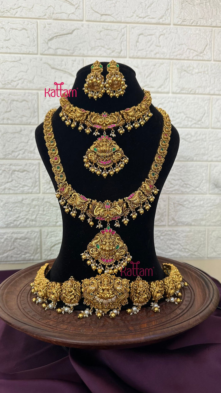 Nakshi Antique Gold Semi Bridal Set - Design 1 ( Short &amp; Long Sold Separately) - N2946