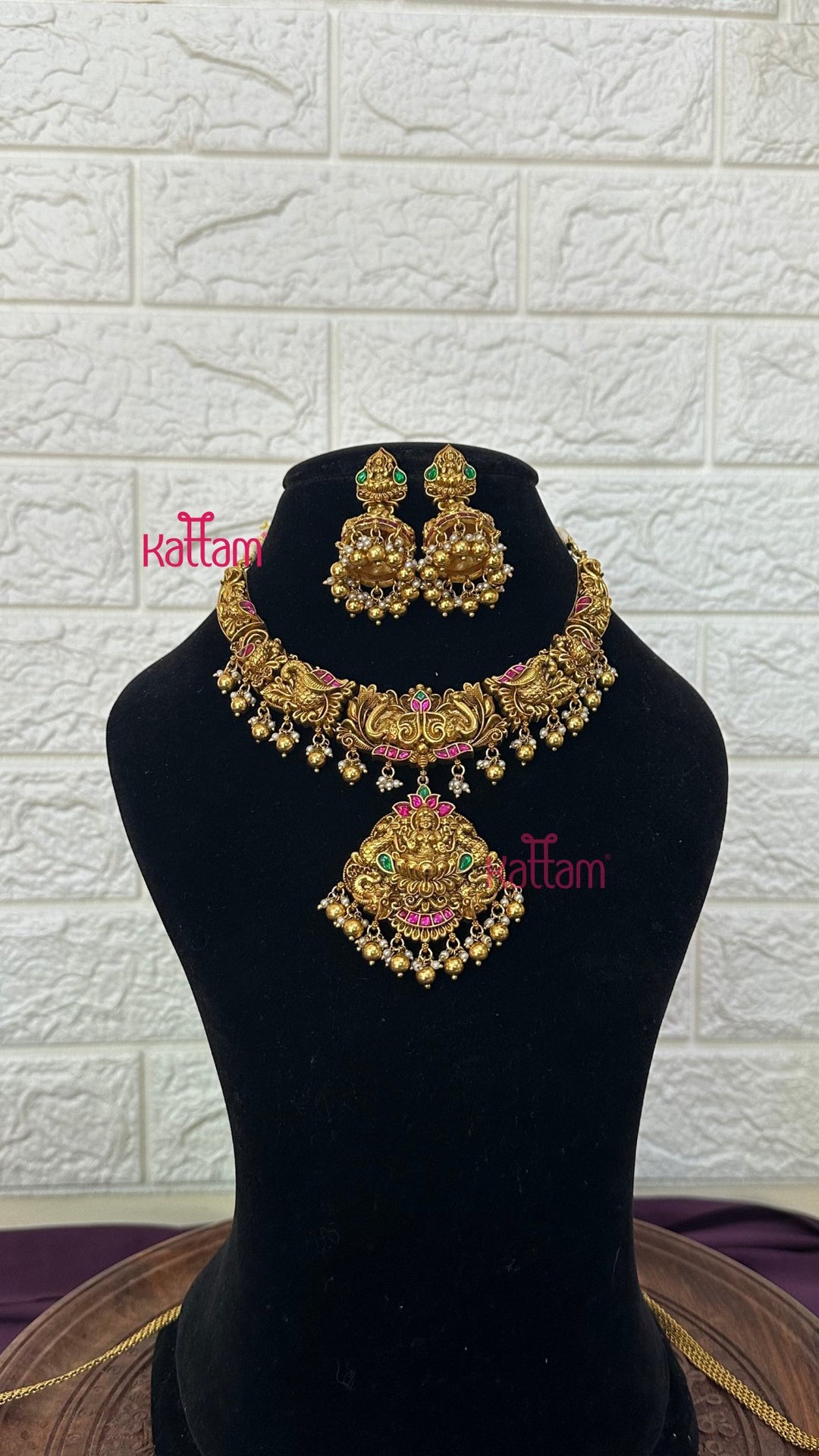 Nakshi Antique Gold Semi Bridal Set - Design 1 ( Short &amp; Long Sold Separately) - N2946