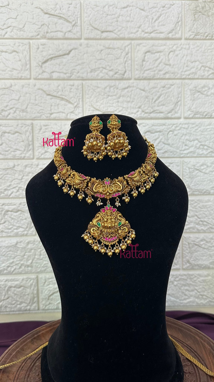 Nakshi Antique Gold Semi Bridal Set - Design 1 ( Short &amp; Long Sold Separately) - N2946