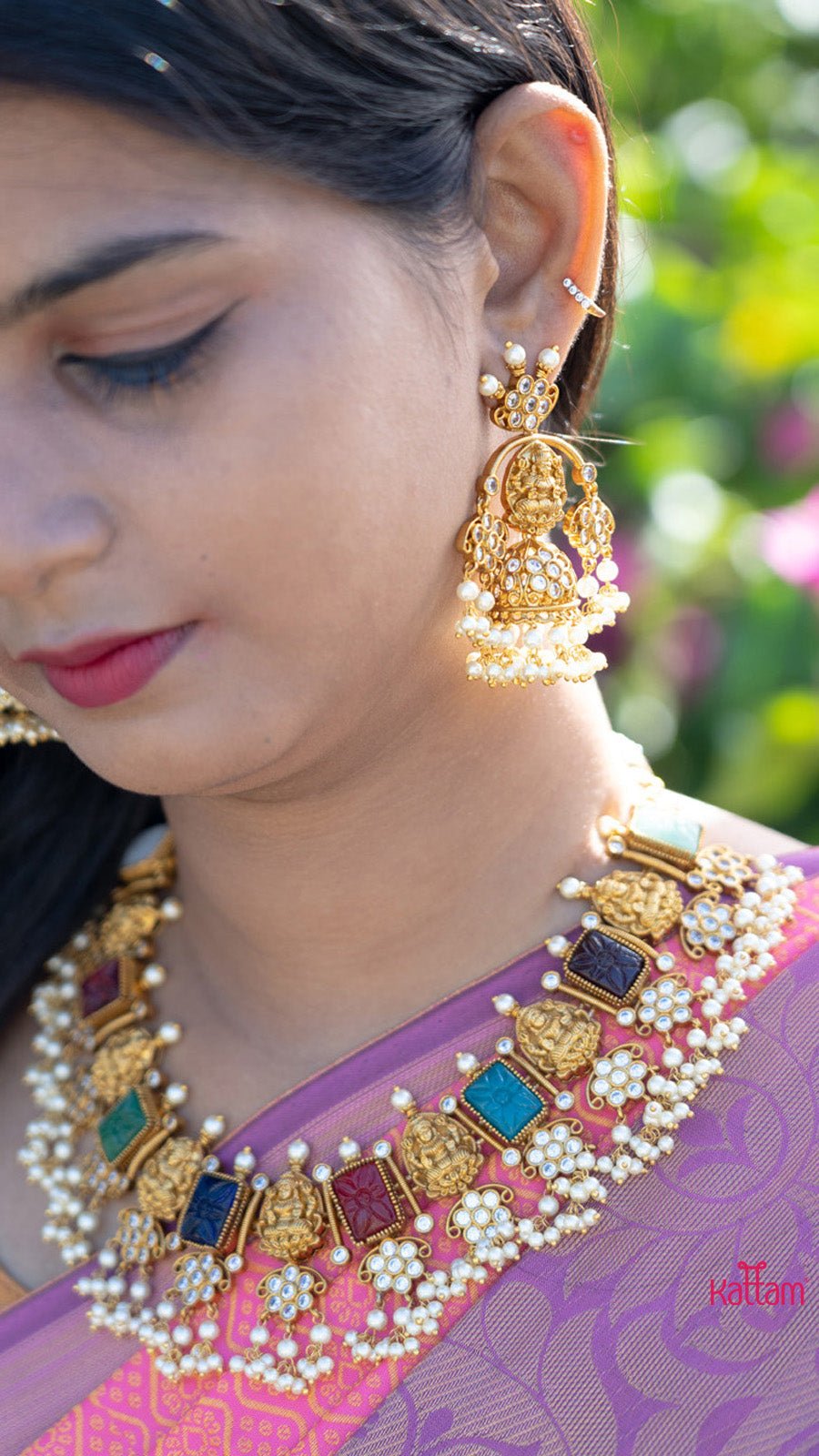 Navarathna Emerald Drop Bridal Choker - N1376