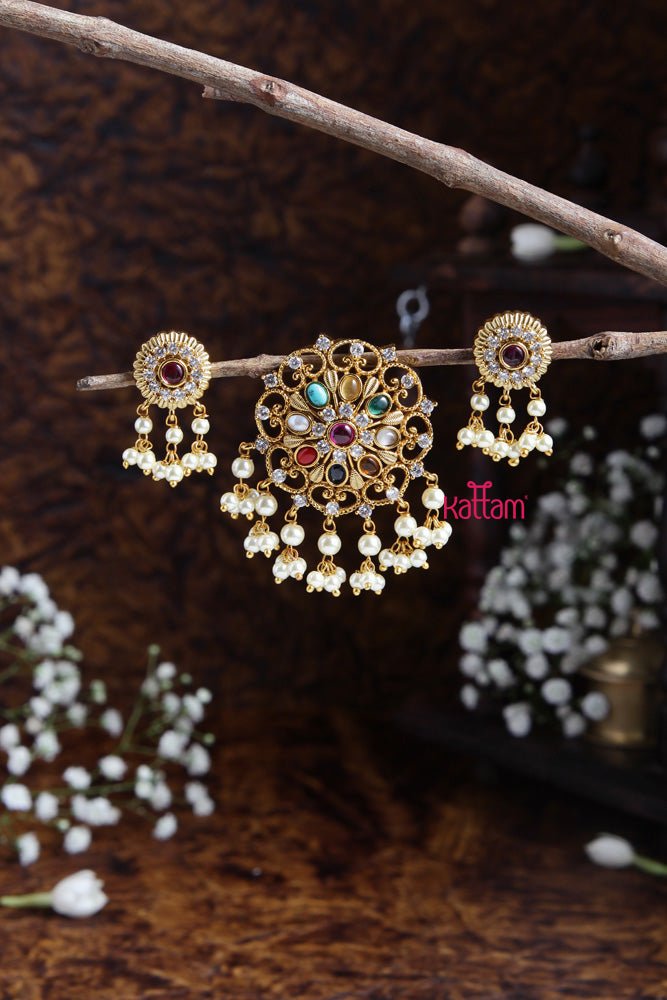 Navarathna Pendant With Earring Design - 1 - P015