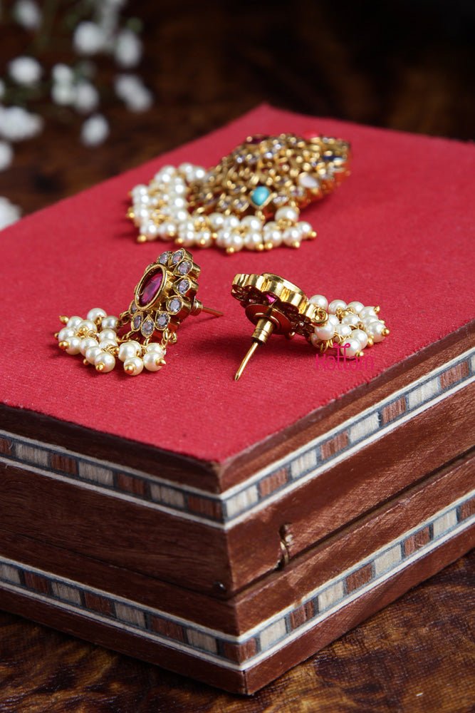 Navarathna Pendant With Earring Design - 4 - P018