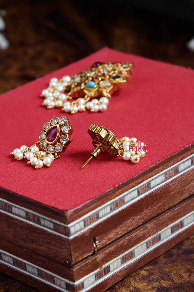 Navarathna Pendant With Earring Design - 5 - P019