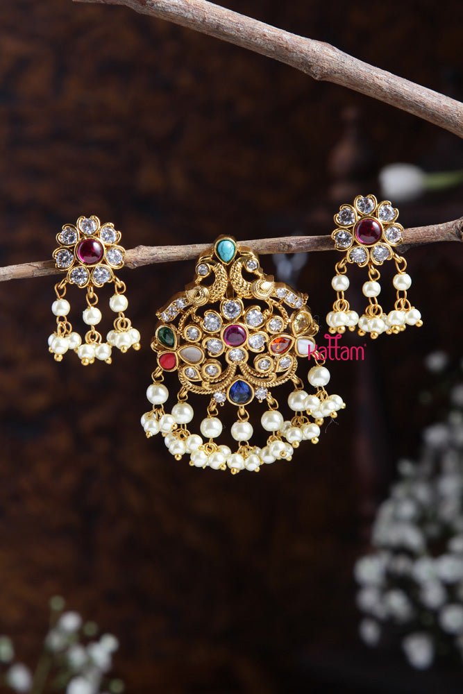 Navarathna Pendant With Earring Design - 6 - P020