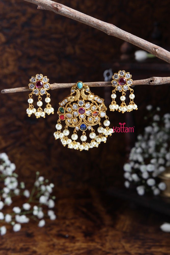 Navarathna Pendant With Earring Design - 6 - P020