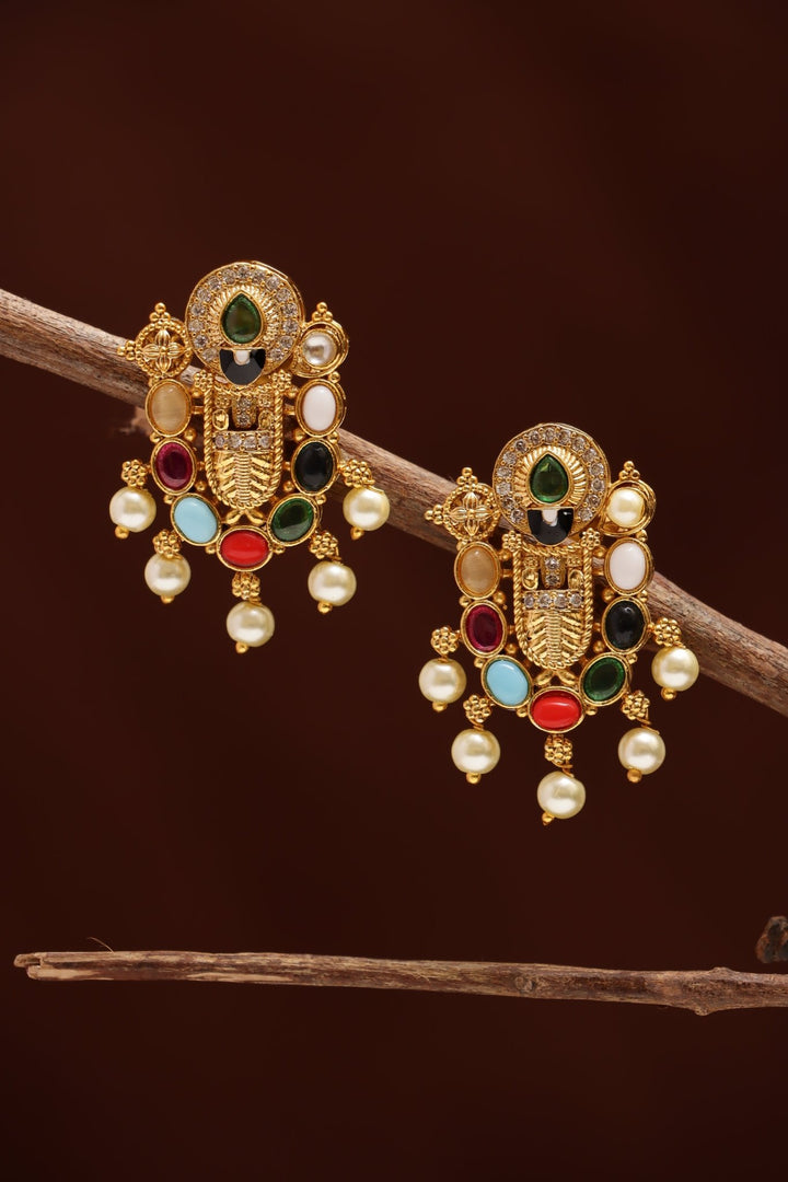 Navarathna Perumal Pendant With Earrings ( No Chain ) - P038
