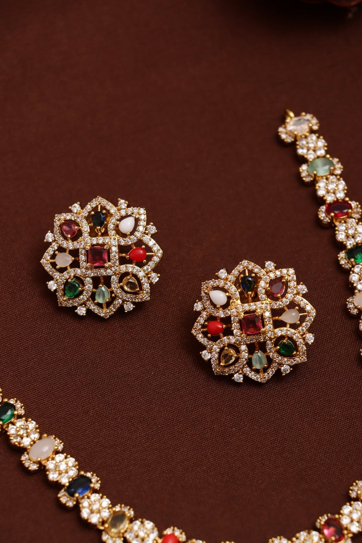 Navarathna Stone Flower Necklace - N3742