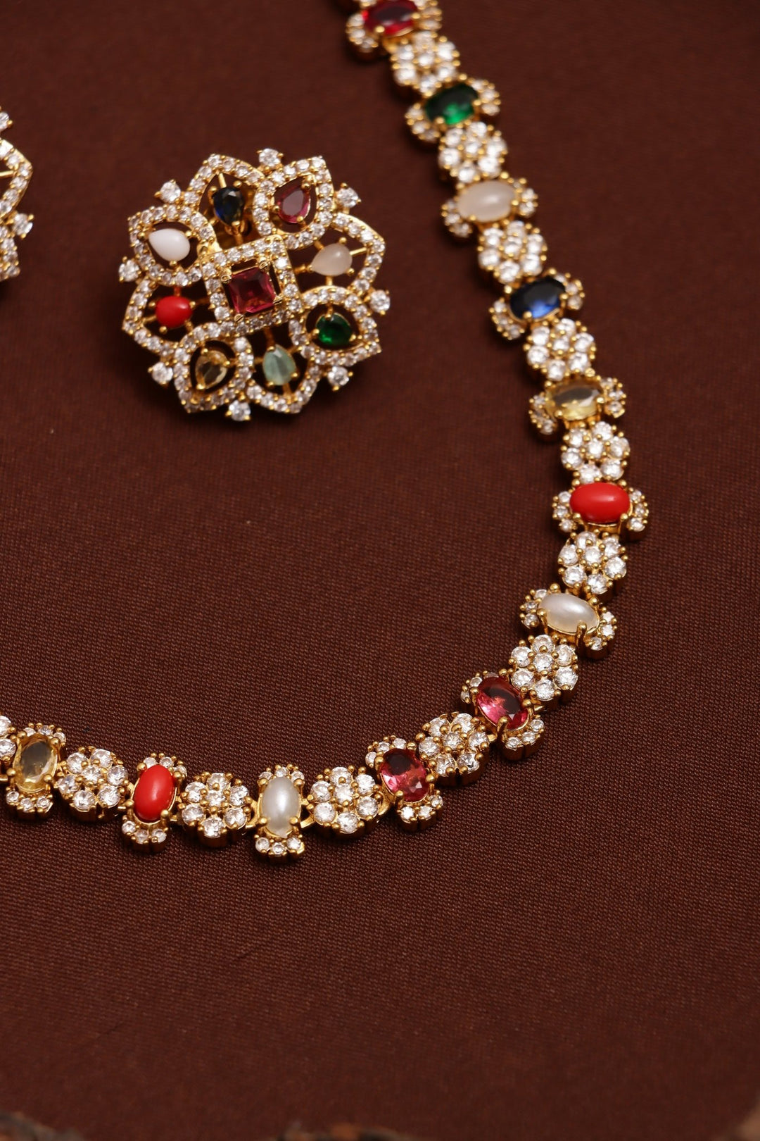 Navarathna Stone Flower Necklace - N3742