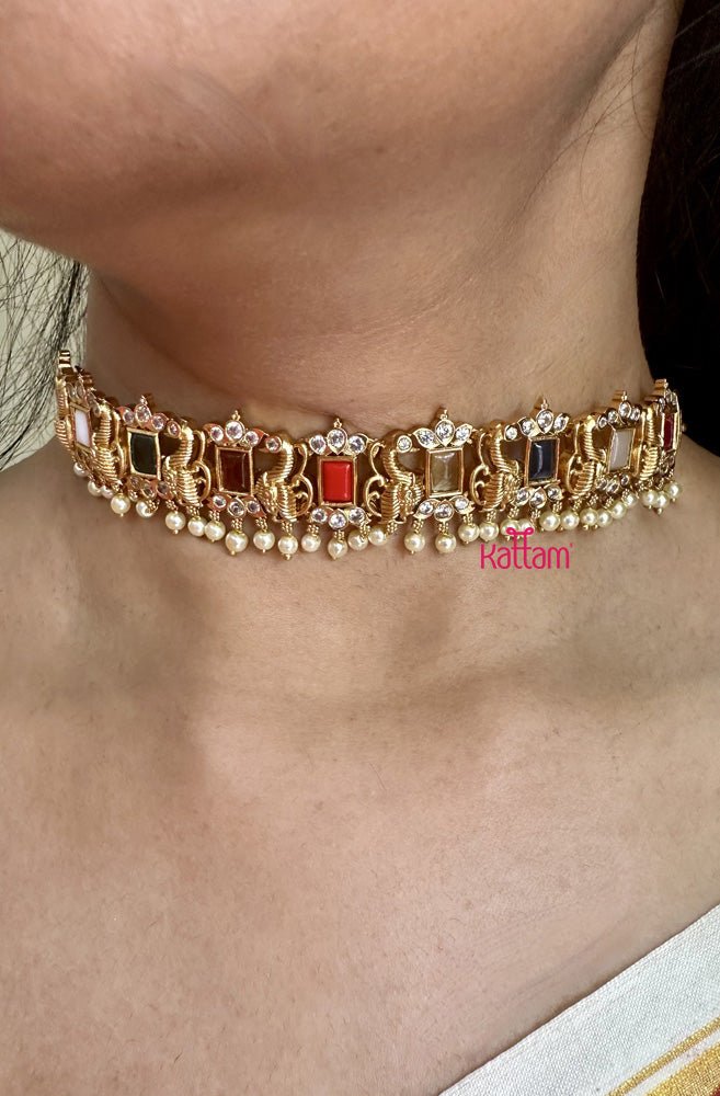 Navarathna Stone Peacock Choker - N2011
