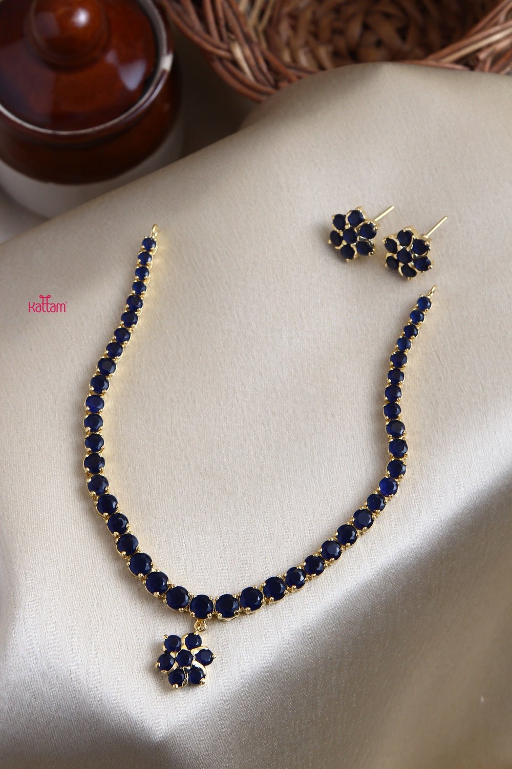 Navy Blue Stone Attigai - N1314