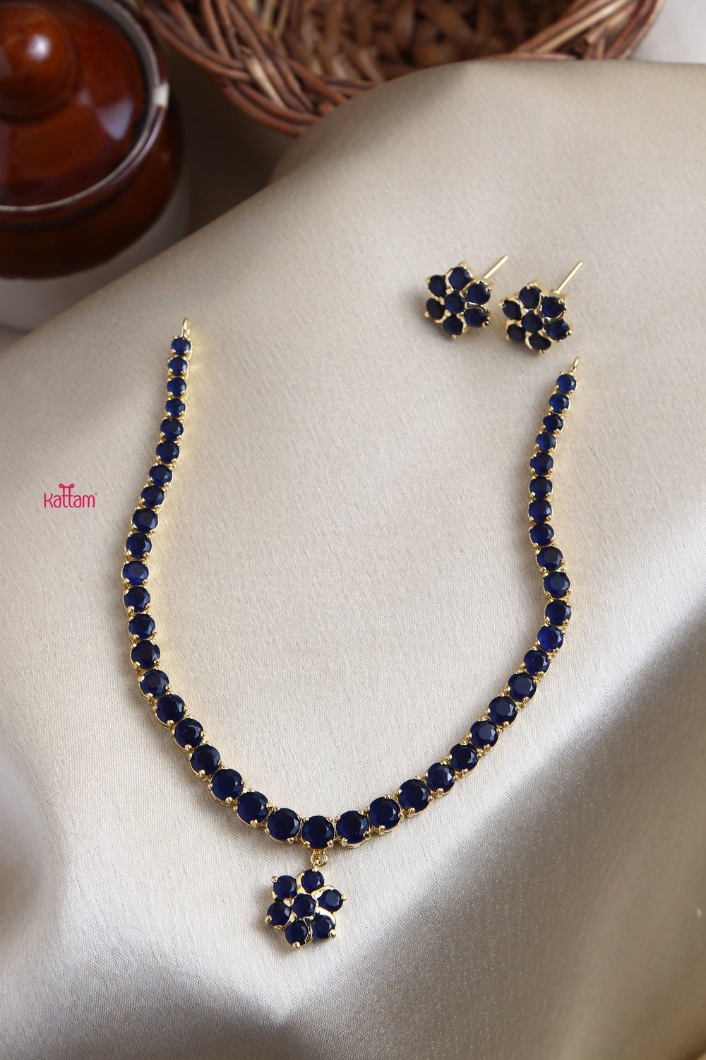 Navy Blue Stone Attigai - N1314