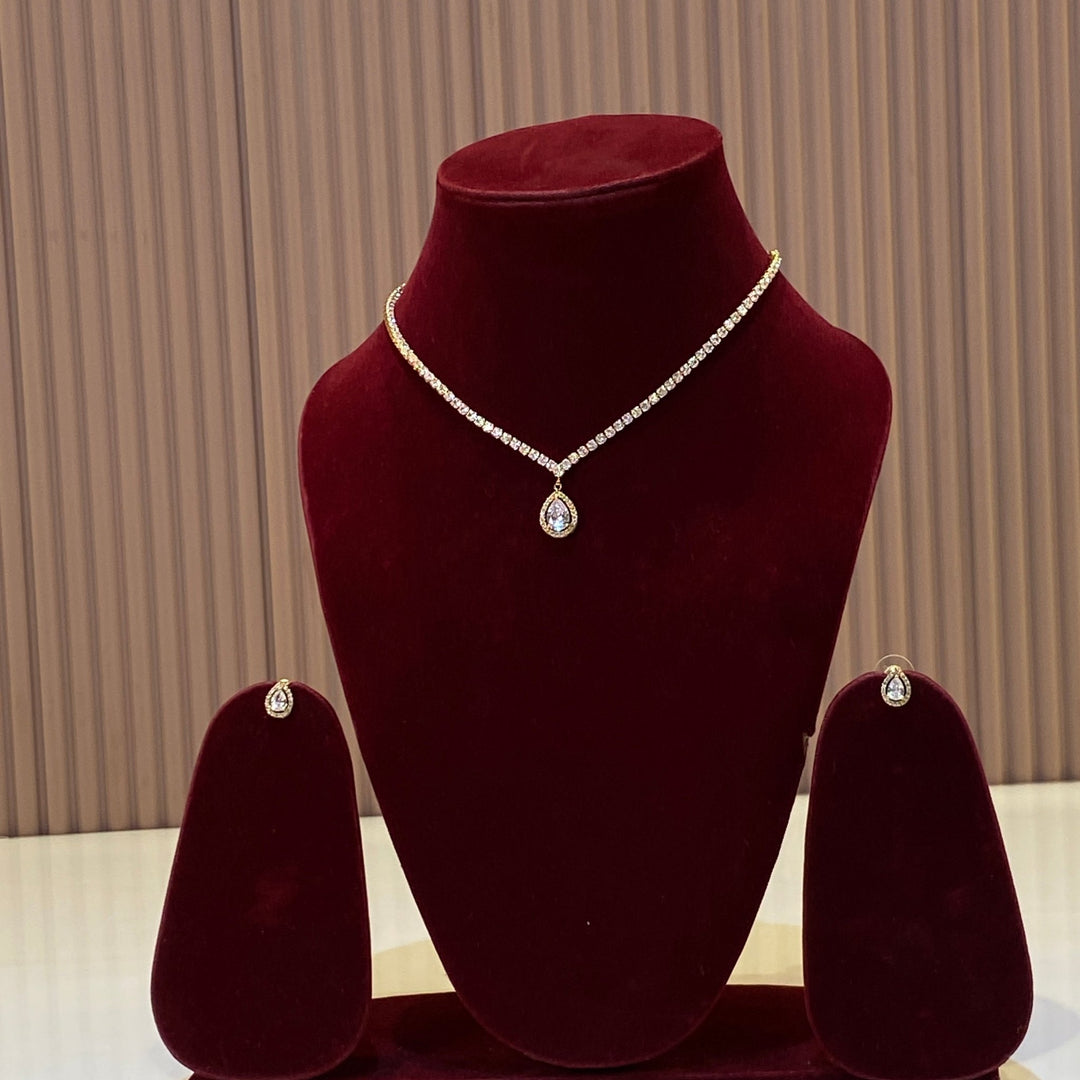 Navya Cubic Zicronia Stone Necklace - White - SPN36
