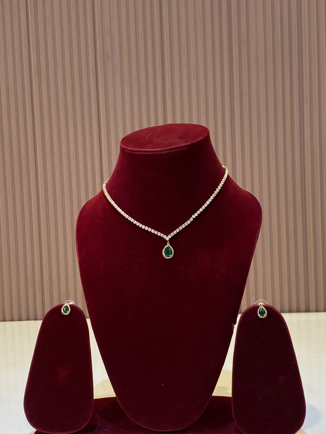 Navya Cubic Zicronia Stone Silvertone Necklace - Green - SPN39
