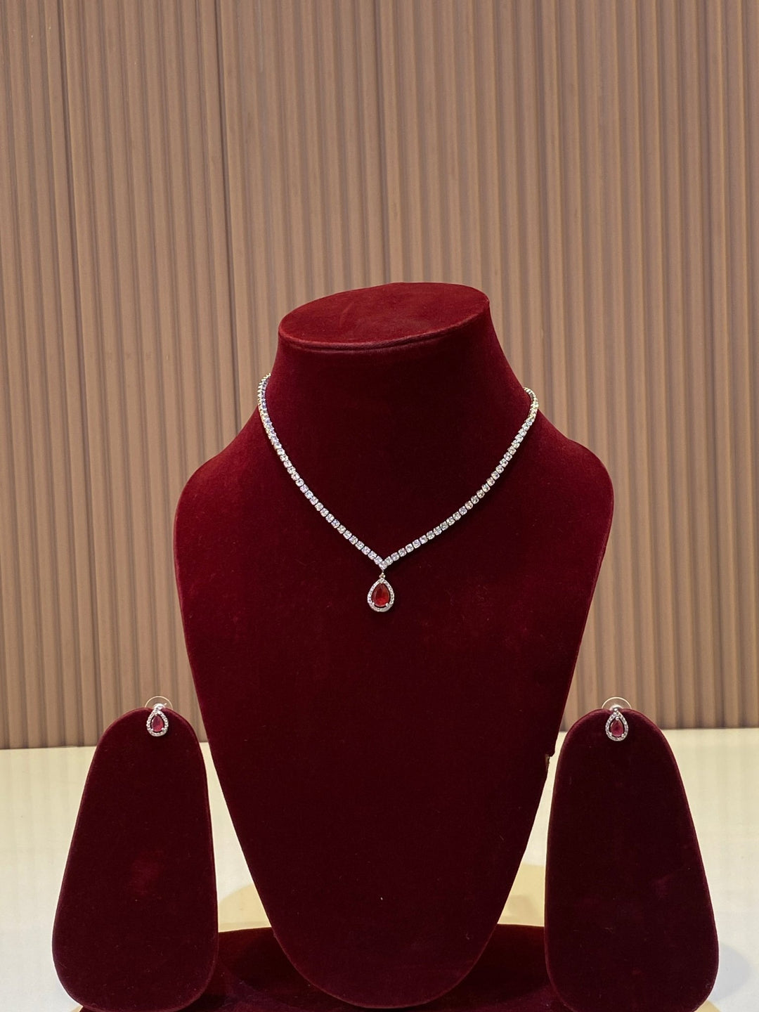 Navya Cubic Zicronia Stone Silvertone Necklace - Red - SPN41