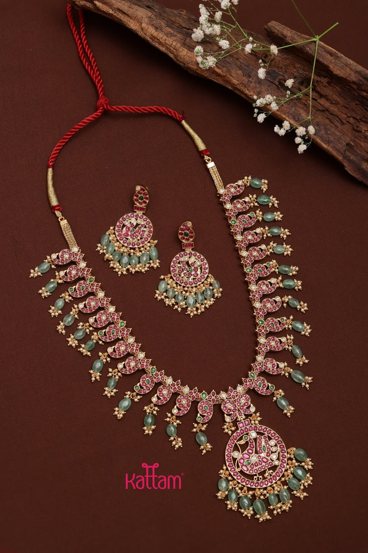 Neeraja - Kemp Peacock Bead Haram - N3598