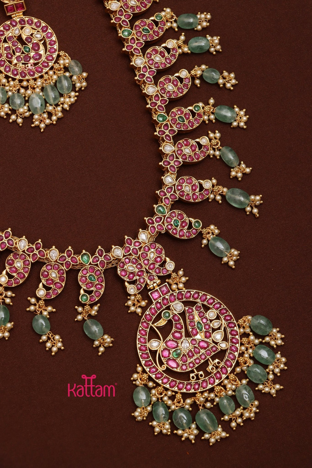 Neeraja - Kemp Peacock Bead Haram - N3598