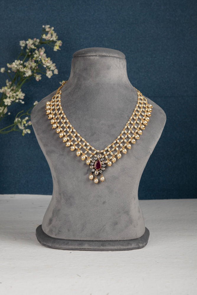Nested Pearl Drop Stone Necklace - N2097