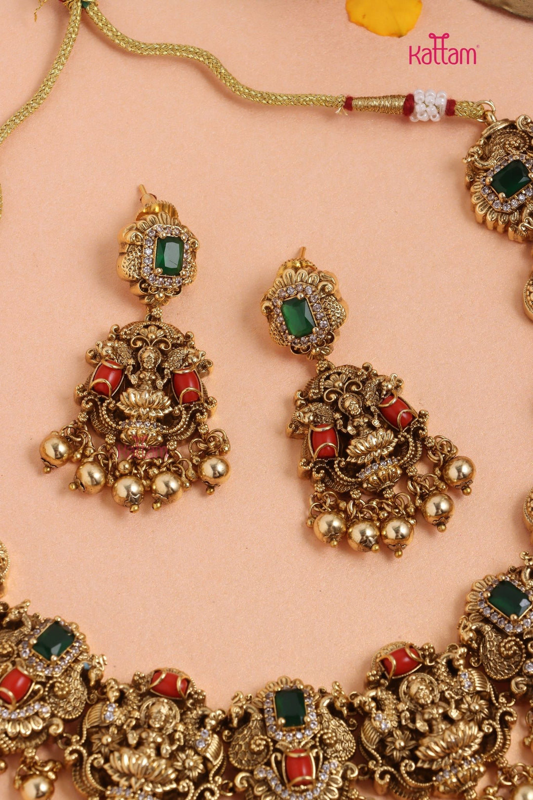 Nethra - Semi Bridal Goddess Coral Choker Set - Goldball - N3330