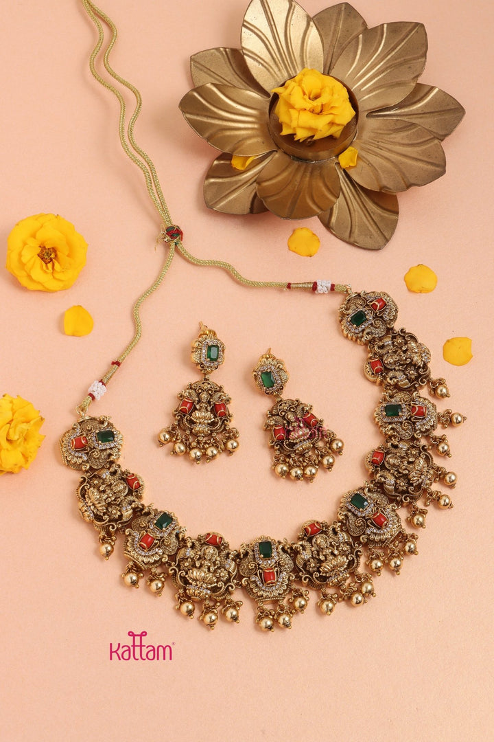 Nethra - Semi Bridal Goddess Coral Choker Set - Goldball - N3330