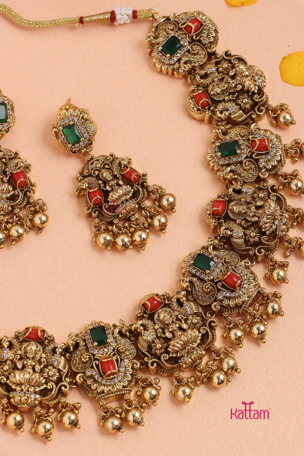 Nethra - Semi Bridal Goddess Coral Choker Set - Goldball - N3330